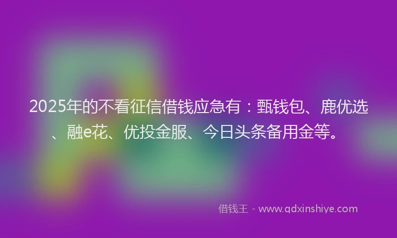2025年的不看征信借钱应急有：甄钱包、鹿优选、融e花、优投金服、今日头条备用金等。