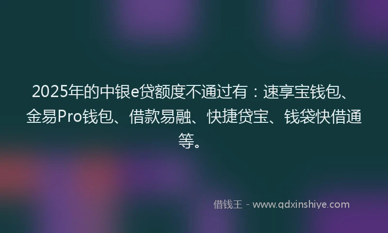 2025年的中银e贷额度不通过有：速享宝钱包、金易Pro钱包、借款易融、快捷贷宝、钱袋快借通等。