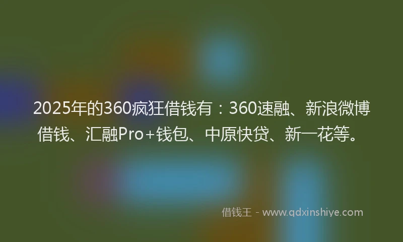 2025年的360疯狂借钱有：360速融、新浪微博借钱、汇融Pro+钱包、中原快贷、新一花等。