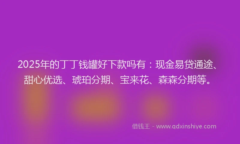 2025年的丁丁钱罐好下款吗有：现金易贷通途、甜心优选、琥珀分期、宝来花、森森分期等。