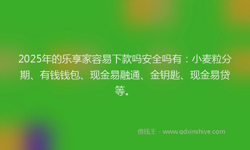 2025年的乐享家容易下款吗安全吗有：小麦粒分期、有钱钱包、现金易融通、金钥匙、现金易贷等。
