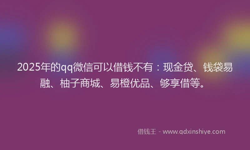 2025年的qq微信可以借钱不有：现金贷、钱袋易融、柚子商城、易橙优品、够享借等。