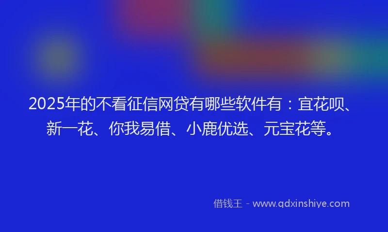 2025年的不看征信网贷有哪些软件有：宜花呗、新一花、你我易借、小鹿优选、元宝花等。