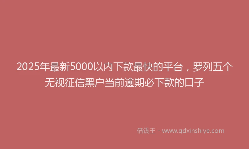 2025年最新5000以内下款最快的平台，罗列五个无视征信黑户当前逾期必下款的口子