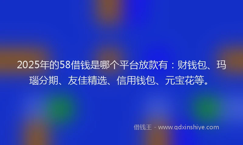 2025年的58借钱是哪个平台放款有：财钱包、玛瑙分期、友佳精选、信用钱包、元宝花等。