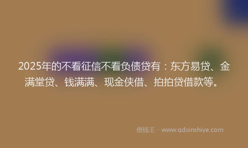 2025年的不看征信不看负债贷有：东方易贷、金满堂贷、钱满满、现金侠借、拍拍贷借款等。