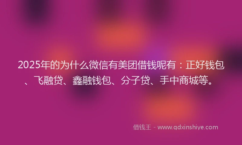 2025年的为什么微信有美团借钱呢有：正好钱包、飞融贷、鑫融钱包、分子贷、手中商城等。