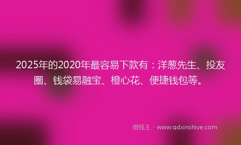 2025年的2020年最容易下款有：洋葱先生、投友圈、钱袋易融宝、橙心花、便捷钱包等。
