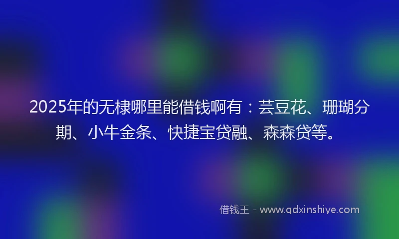 2025年的无棣哪里能借钱啊有：芸豆花、珊瑚分期、小牛金条、快捷宝贷融、森森贷等。