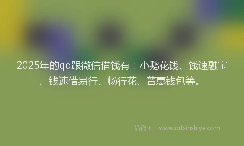 2025年的qq跟微信借钱有：小鹅花钱、钱速融宝、钱速借易行、畅行花、普惠钱包等。