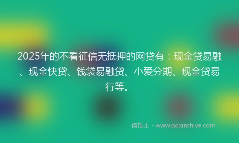 2025年的不看征信无抵押的网贷有：现金贷易融、现金快贷、钱袋易融贷、小爱分期、现金贷易行等。