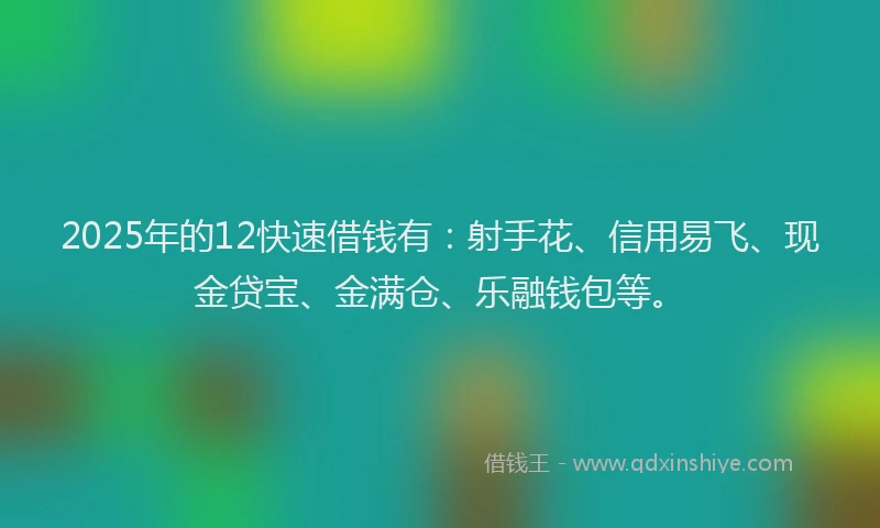 2025年的12快速借钱有：射手花、信用易飞、现金贷宝、金满仓、乐融钱包等。