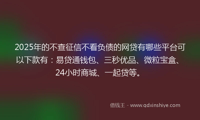 2025年的不查征信不看负债的网贷有哪些平台可以下款有：易贷通钱包、三秒优品、微粒宝盒、24小时商城、一起贷等。