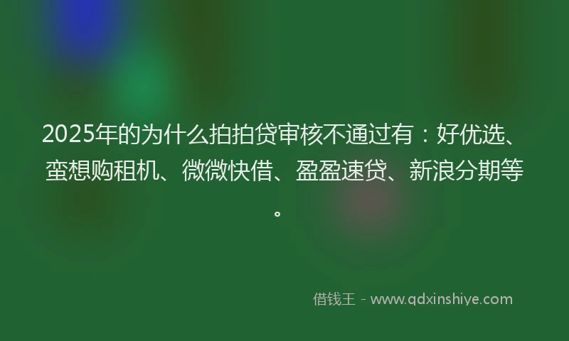 2025年的为什么拍拍贷审核不通过有：好优选、蛮想购租机、微微快借、盈盈速贷、新浪分期等。