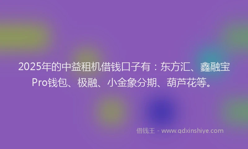 2025年的中益租机借钱口子有：东方汇、鑫融宝Pro钱包、极融、小金象分期、葫芦花等。