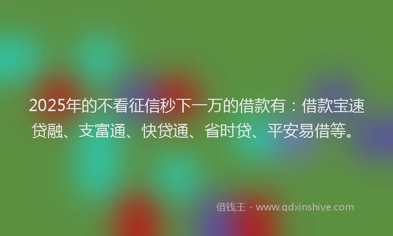2025年的不看征信秒下一万的借款有：借款宝速贷融、支富通、快贷通、省时贷、平安易借等。