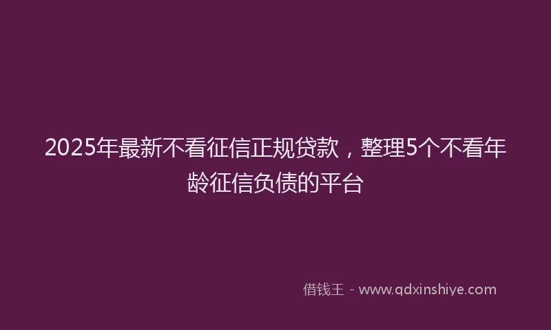 2025年最新不看征信正规贷款，整理5个不看年龄征信负债的平台