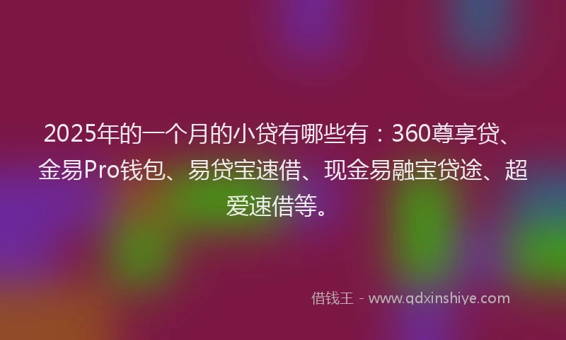 2025年的一个月的小贷有哪些有：360尊享贷、金易Pro钱包、易贷宝速借、现金易融宝贷途、超爱速借等。