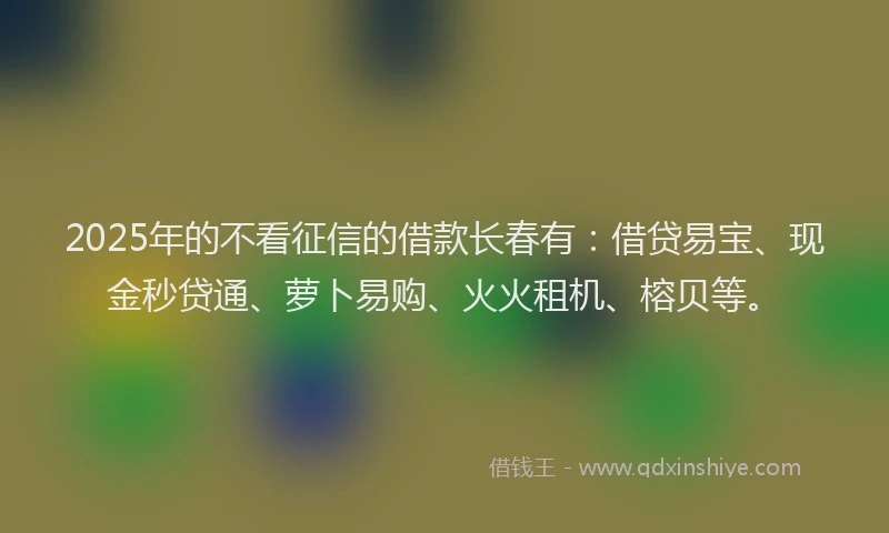 2025年的不看征信的借款长春有：借贷易宝、现金秒贷通、萝卜易购、火火租机、榕贝等。