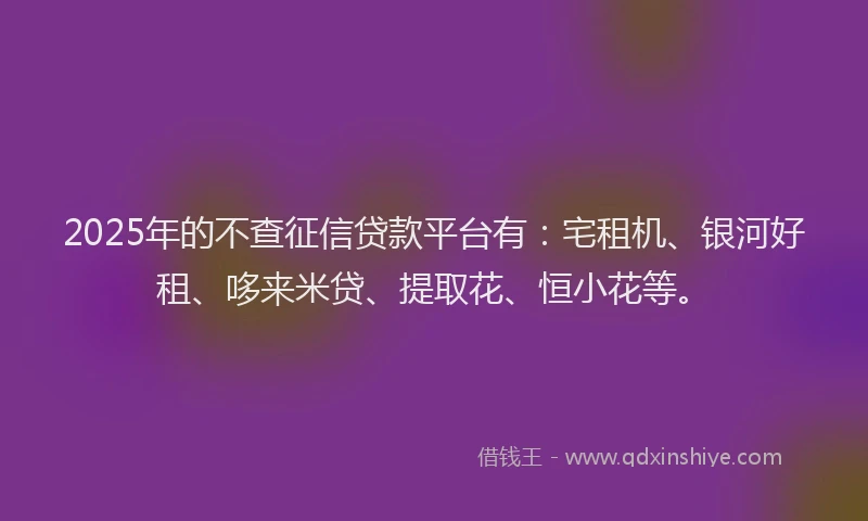 2025年的不查征信贷款平台有：宅租机、银河好租、哆来米贷、提取花、恒小花等。