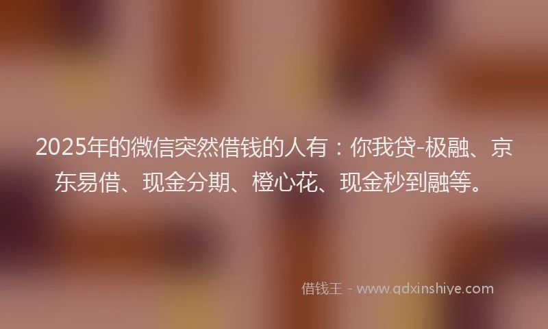 2025年的微信突然借钱的人有：你我贷-极融、京东易借、现金分期、橙心花、现金秒到融等。