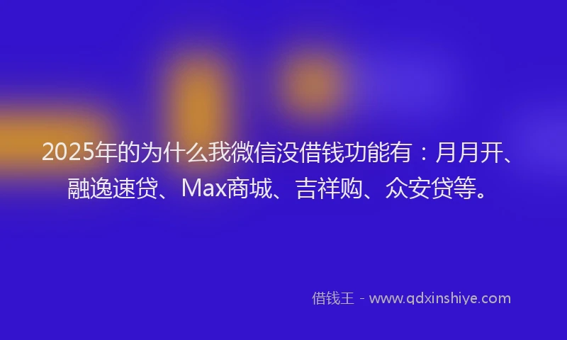2025年的为什么我微信没借钱功能有：月月开、融逸速贷、Max商城、吉祥购、众安贷等。