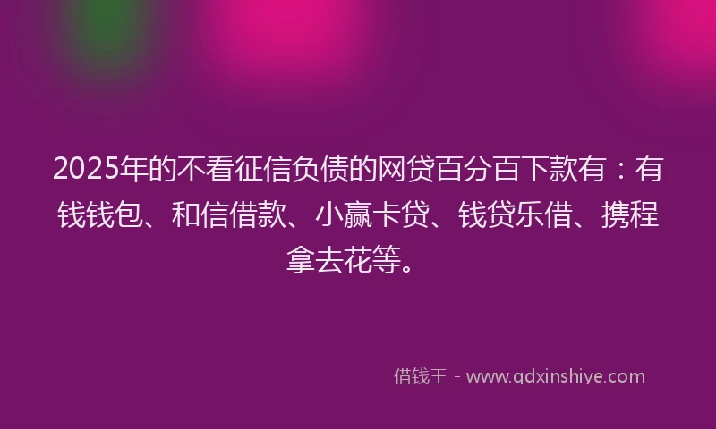 2025年的不看征信负债的网贷百分百下款有：有钱钱包、和信借款、小赢卡贷、钱贷乐借、携程拿去花等。