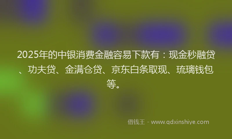 2025年的中银消费金融容易下款有：现金秒融贷、功夫贷、金满仓贷、京东白条取现、琉璃钱包等。