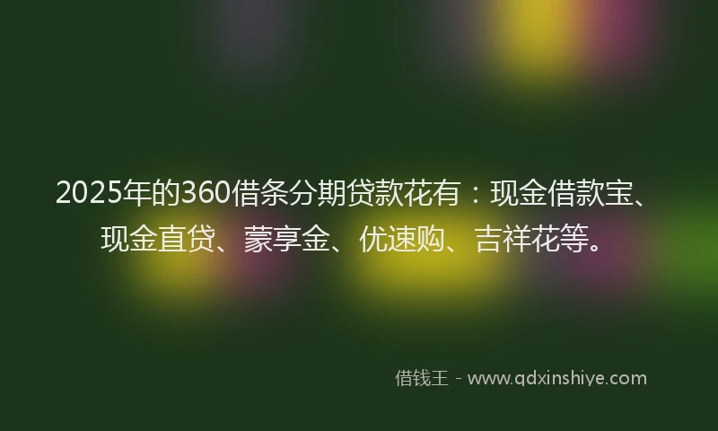 2025年的360借条分期贷款花有：现金借款宝、现金直贷、蒙享金、优速购、吉祥花等。