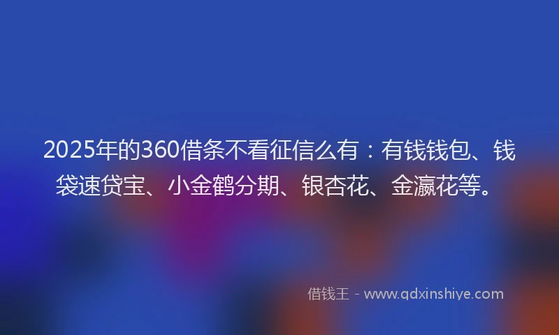 2025年的360借条不看征信么有：有钱钱包、钱袋速贷宝、小金鹤分期、银杏花、金瀛花等。