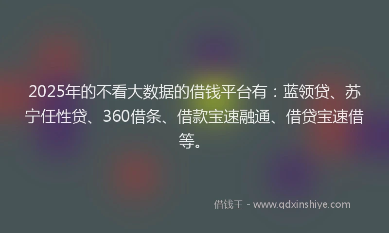 2025年的不看大数据的借钱平台有：蓝领贷、苏宁任性贷、360借条、借款宝速融通、借贷宝速借等。