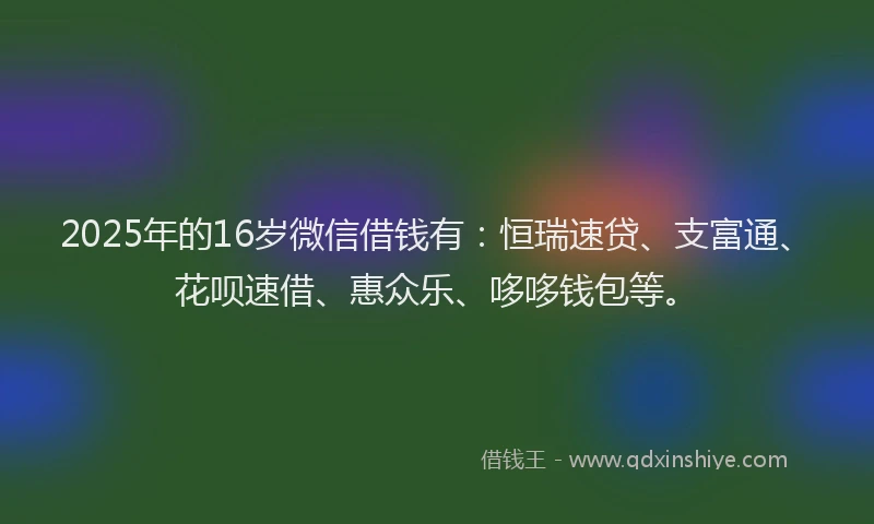 2025年的16岁微信借钱有：恒瑞速贷、支富通、花呗速借、惠众乐、哆哆钱包等。
