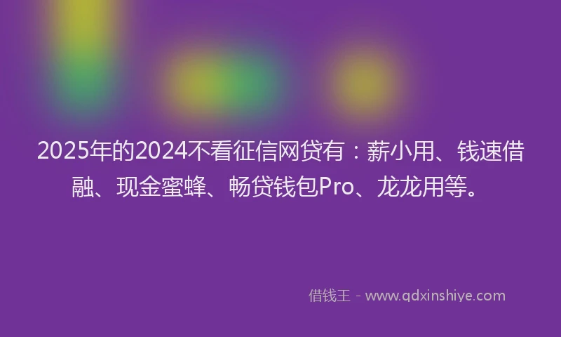 2025年的2024不看征信网贷有：薪小用、钱速借融、现金蜜蜂、畅贷钱包Pro、龙龙用等。