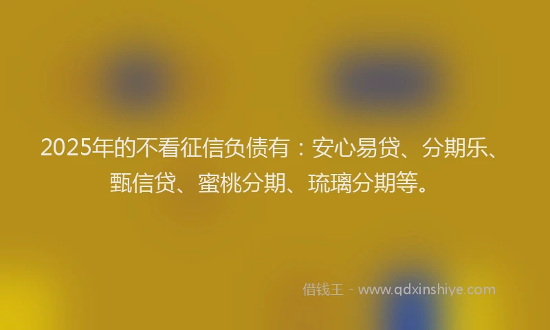 2025年的不看征信负债有：安心易贷、分期乐、甄信贷、蜜桃分期、琉璃分期等。