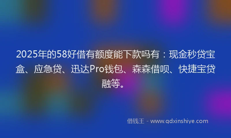 2025年的58好借有额度能下款吗有：现金秒贷宝盒、应急贷、迅达Pro钱包、森森借呗、快捷宝贷融等。