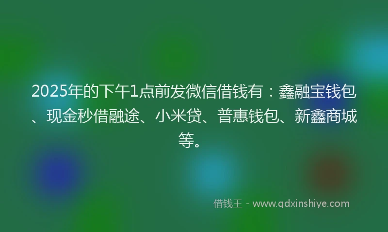 2025年的下午1点前发微信借钱有：鑫融宝钱包、现金秒借融途、小米贷、普惠钱包、新鑫商城等。
