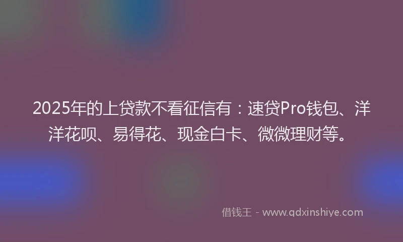 2025年的上贷款不看征信有：速贷Pro钱包、洋洋花呗、易得花、现金白卡、微微理财等。