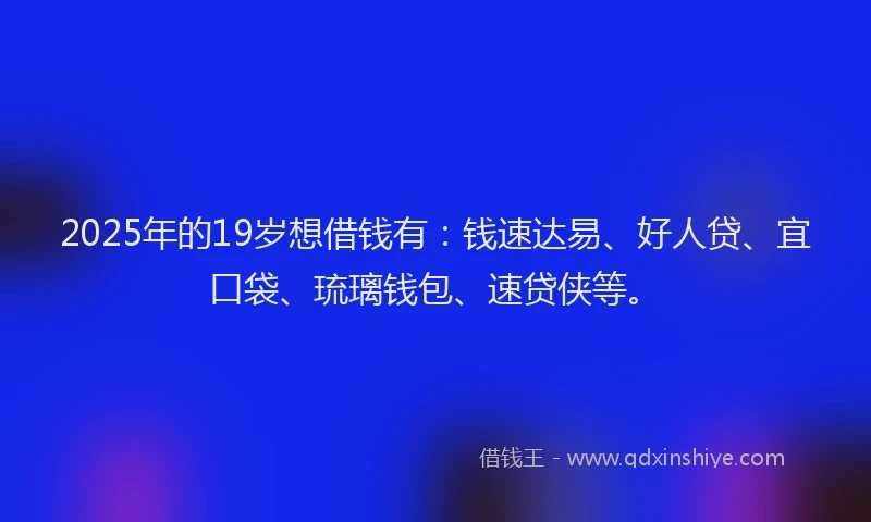 2025年的19岁想借钱有：钱速达易、好人贷、宜口袋、琉璃钱包、速贷侠等。