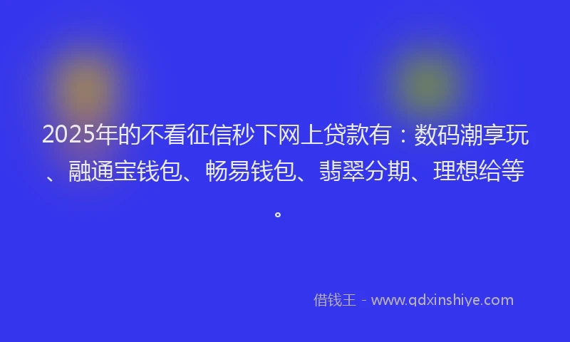 2025年的不看征信秒下网上贷款有：数码潮享玩、融通宝钱包、畅易钱包、翡翠分期、理想给等。