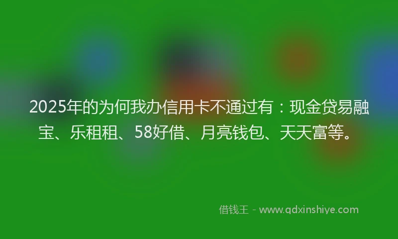 2025年的为何我办信用卡不通过有：现金贷易融宝、乐租租、58好借、月亮钱包、天天富等。