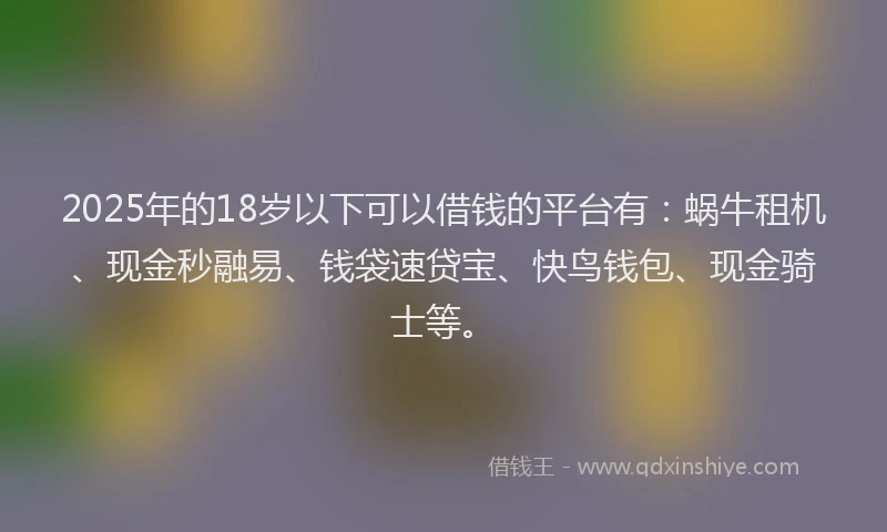 2025年的18岁以下可以借钱的平台有：蜗牛租机、现金秒融易、钱袋速贷宝、快鸟钱包、现金骑士等。
