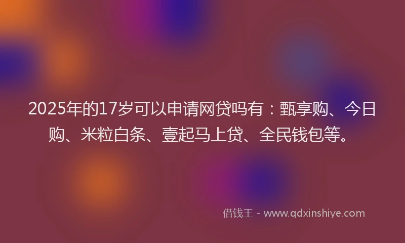 2025年的17岁可以申请网贷吗有：甄享购、今日购、米粒白条、壹起马上贷、全民钱包等。