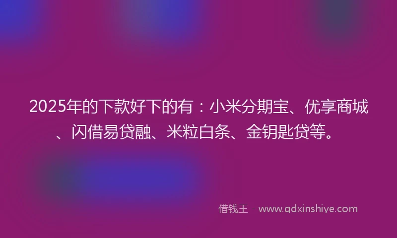2025年的下款好下的有：小米分期宝、优享商城、闪借易贷融、米粒白条、金钥匙贷等。
