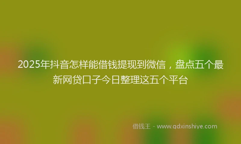 2025年抖音怎样能借钱提现到微信，盘点五个最新网贷口子今日整理这五个平台