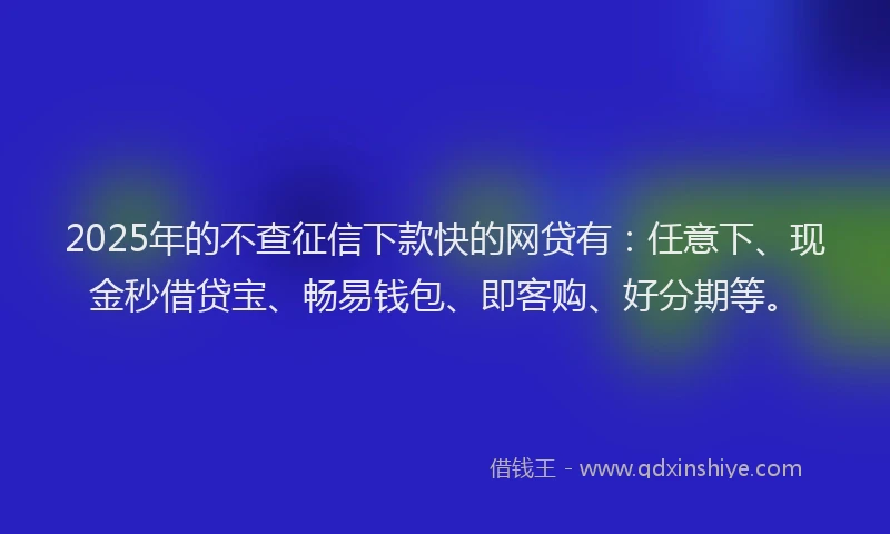 2025年的不查征信下款快的网贷有：任意下、现金秒借贷宝、畅易钱包、即客购、好分期等。