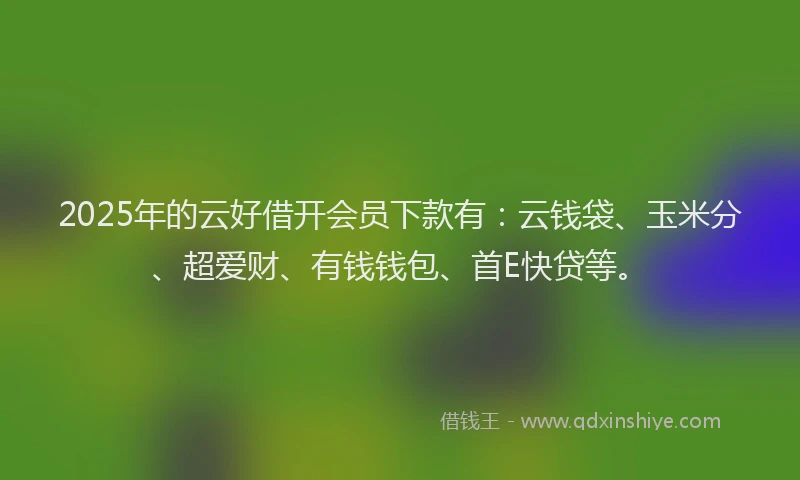 2025年的云好借开会员下款有：云钱袋、玉米分、超爱财、有钱钱包、首E快贷等。