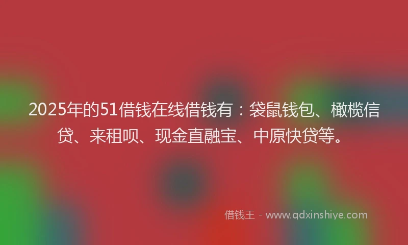 2025年的51借钱在线借钱有：袋鼠钱包、橄榄信贷、来租呗、现金直融宝、中原快贷等。