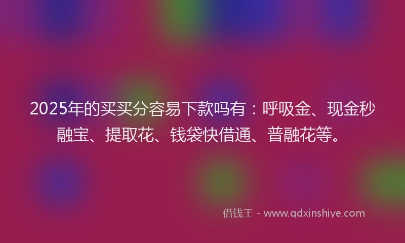 2025年的买买分容易下款吗有：呼吸金、现金秒融宝、提取花、钱袋快借通、普融花等。
