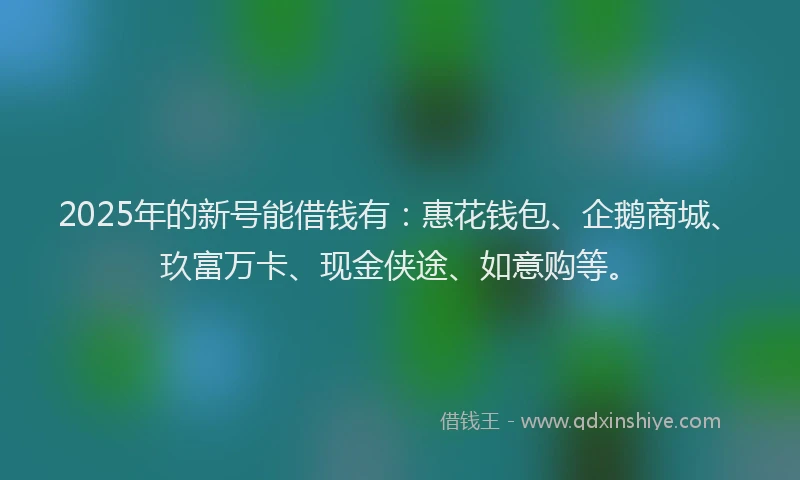 2025年的新号能借钱有：惠花钱包、企鹅商城、玖富万卡、现金侠途、如意购等。
