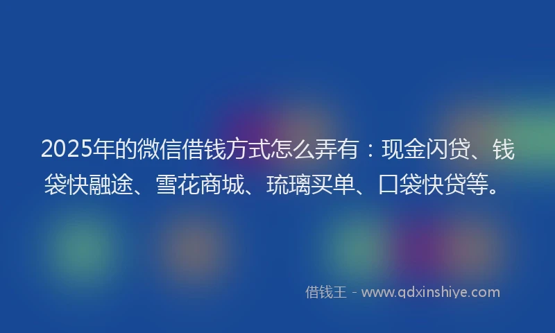 2025年的微信借钱方式怎么弄有：现金闪贷、钱袋快融途、雪花商城、琉璃买单、口袋快贷等。